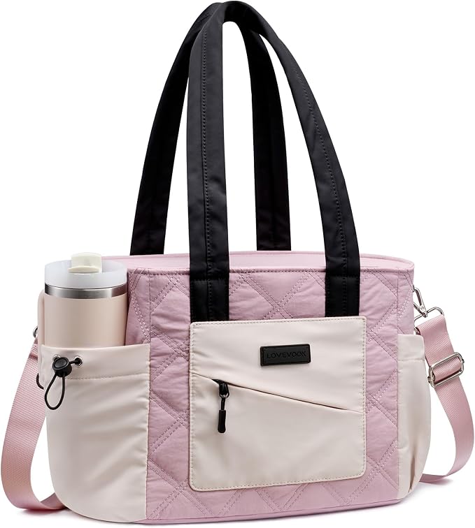 LOVEVOOK Lunch Box for Women, Quilted Insulated Lunch Bag Tote with 40oz Water Bottle Holder, Large Leakproof Cooler Bag for Women with Shoulder Strap, Work Office Nurse Teacher Picnic Travel