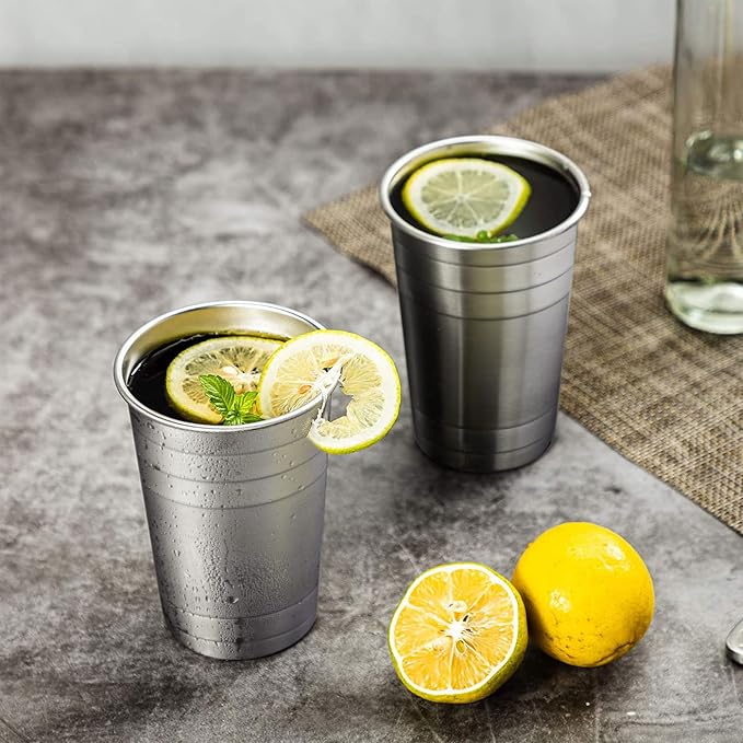 MEWAY Premium Stainless Steel Cups 24 oz Pint Cup Tumbler- Premium Metal Cups - Stackable Durable Cup，Chilling Beer Glasses, for Travel, Outdoor (16 Pack)
