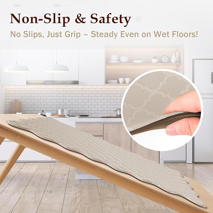 Arenarug Upgrade Scalloped Embossed Kitchen Mats for Floor 2PCS Cushioned Anti Fatigue Waterproof Foam Kitchen Rugs Non Slip Washable Comfort Standing Mat for Sink Laundry,17.3"x30"+17.3"x47",Khaki