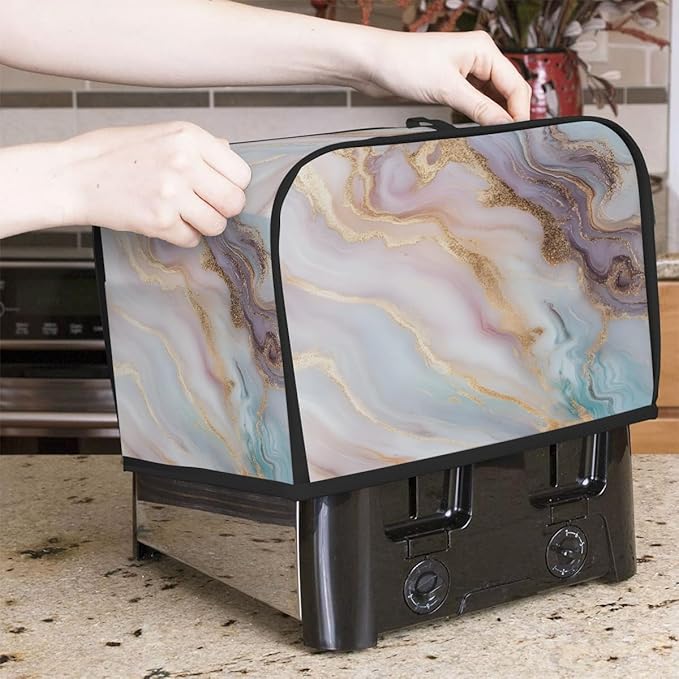Marble Texture Gold Toaster Cover 2 Slice Dust and Fingerprint Protection Toaster Bread Maker Covers Washable Kitchen Small Appliance Covers for Kitchen Accessories Decor Bakeware Women Gift