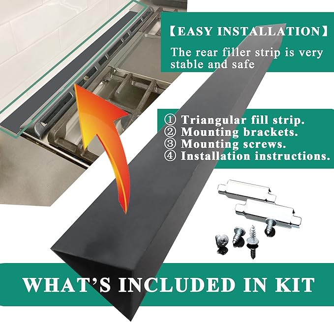 36" Slide In Range or Stove Rear Filler Trim Kit, Universal Fill Strip for Gap Between Slide-In Stove Range and Wall, W10113901A Compatible with Whirlpool and Most Brand, Durable Aluminum, Black