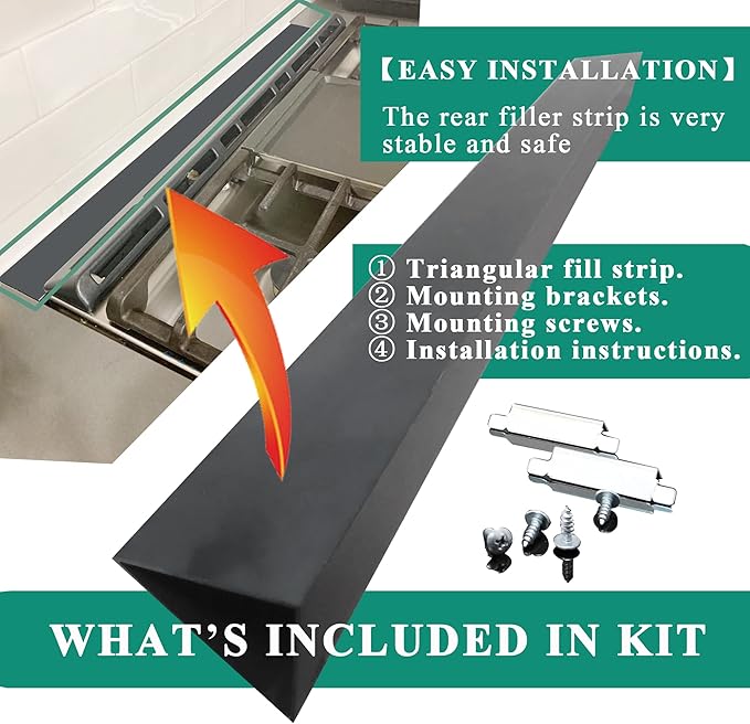 30" Slide In Range or Stove Rear Filler Trim Kit, Universal Fill Strip for Gap Between Slide-In Stove Range and Wall, W10113901A Compatible with Whirlpool and Most Brand, Durable Aluminum, Black