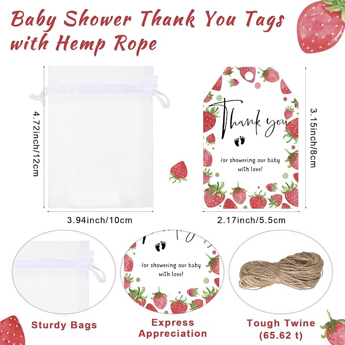 50 Sets Baby Shower Favor for Guests Acrylic Shot Glasses with Bottle Opener Keychains Thank You Tags and Bags Gender Reveal Party Favors for Guest Baby Shower Return Gift(Strawberry)