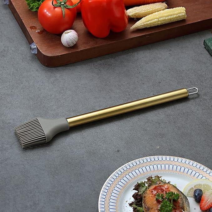 Gold Basting Brush, Berglander Non-stick Silicone Kitchen Brush For Cooking With Titanium Gold Plating Handle, Barbeque Brush, Pastry Brush, BBQ Brush, Dishwasher Safe, Easy to Clean