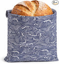 Sourdough Bread Bag – Reusable Beeswax Bread Storage Bags 2.0 (2 Sizes) for Homemade & Artisan Loaves, Cotton-Lined Bread Keeper, Plastic-Free Kitchen Storage - Japanese Araumi Waves)