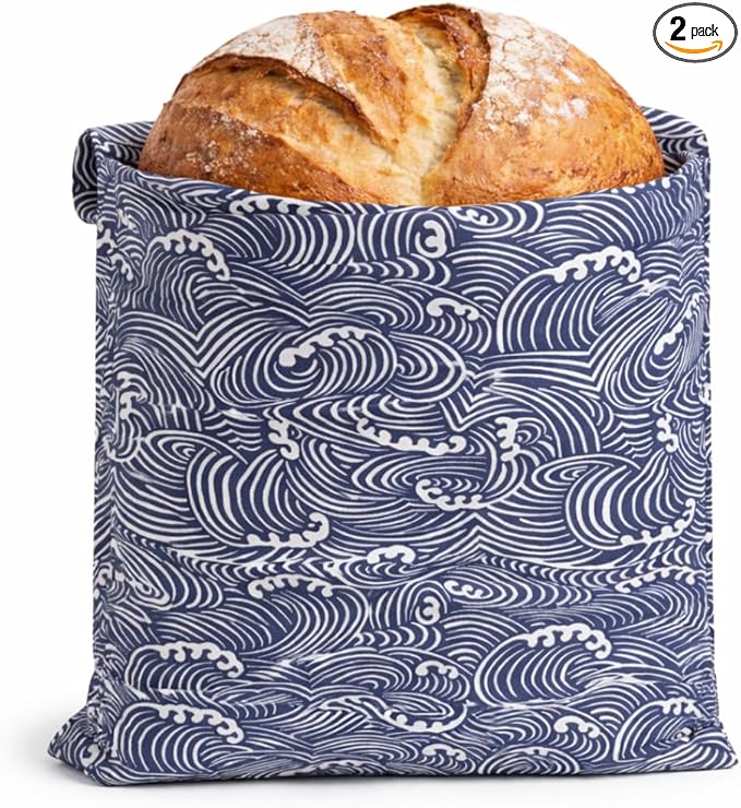 Sourdough Bread Bag – Reusable Beeswax Bread Storage Bags (2 Sizes) for Homemade & Artisan Loaves, Plastic-Free Bread Keeper – Japanese Araumi Waves (CLASSIC)- While Stocks Last