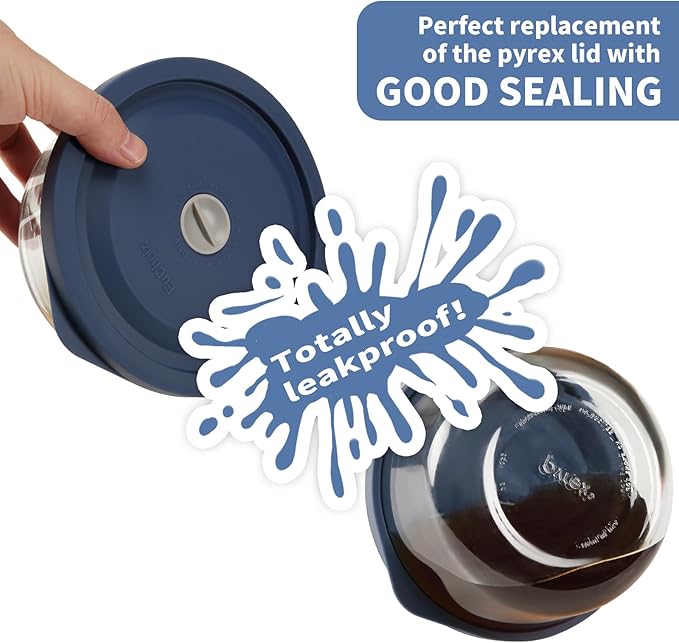 Replacement Lids for Pyrex 7200-PC 2 Cup and 7201-PC 4 Cup and 7402-PC 6/7 Cup, Silicone Round Storage Cover Lid for Anchor Hocking Glass Bowl 6 Pack Dark Blue
