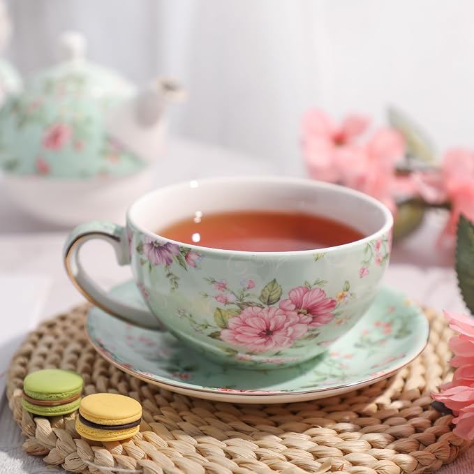 Tea Cup Set Ceramic Including 1 Teapot with lid 1 Tea Cup with 1 Sauser (Gg1)