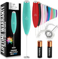 Zulay Kitchen Milk Frother Handheld Electric Whisk with AA Duracell Batteries – Durable Drink Mixer for Coffee, Lattes, Cappuccinos & More - Aqua