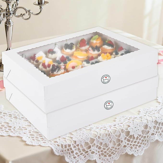 24 Count Cupcake Box, 4 Pack Cupcake Containers with Windows and Inserts, Disposable Cupcake Carriers for Muffins, Treats, Pastries,Mother's Day 19 x 14 x 3.9 Inches (White, 24Count /4Pcs)
