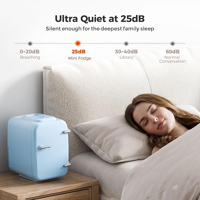 Mini Fridge for Bedroom - 4 Liter/6 Can Mini Makeup Fridge, 110V AC/ 12V DC Portable Thermoelectric Cooler&Warmer for Skincare, Drink, Cosmetic, Medicine, Small fridge for Bedroom, Office, Dorm, Car
