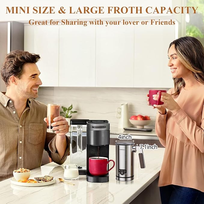 4-in-1 Milk Frother for Coffee, Automatic Warm and Cold Foam Frother, One-Touch Milk Steamer and Frother for Coffee, Latte, Cappuccino, Macchiato, Hot Chocolate, Matcha, Easy to Clean