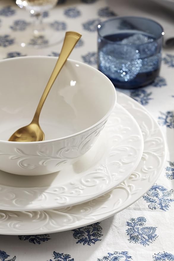 Lenox Dinnerware & Serveware, Porcelain Tableware, Opal Innocence Carved Style, 16-Piece Dinnerware Set