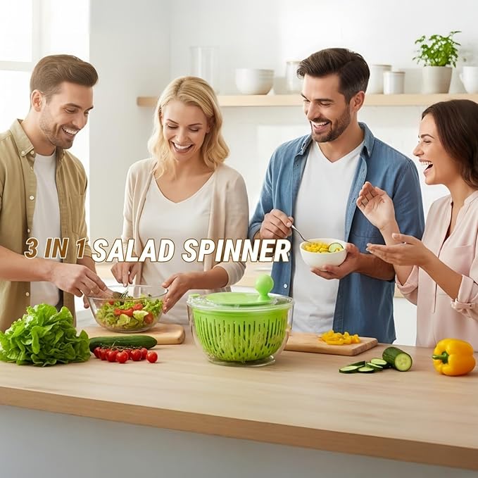 Salad Spinner, Large Vegetables Wash Bowl, 4.8 Qt Fruits Lettuce Dryer with 5 Blade Slicer and Slicer Egg Yolk Strainer Shredder for Salad Cleaner