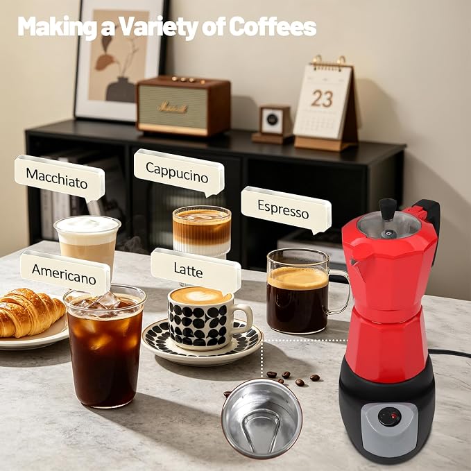 Electric Aluminum Moka Pot 3-6 Cup 150-300ml Stovetop Espresso Maker Portable Electric Expresso Pot Mocha Pot Percolator Italian Coffee Makers Greca Machine Cafe Classic for Home Camping