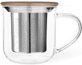 VIVA Minima Eva Glass Tea Cup with Mesh Infuser - Coffee Mug With Porcelain Lid/Saucer - 14 oz / 400 ml, Brown