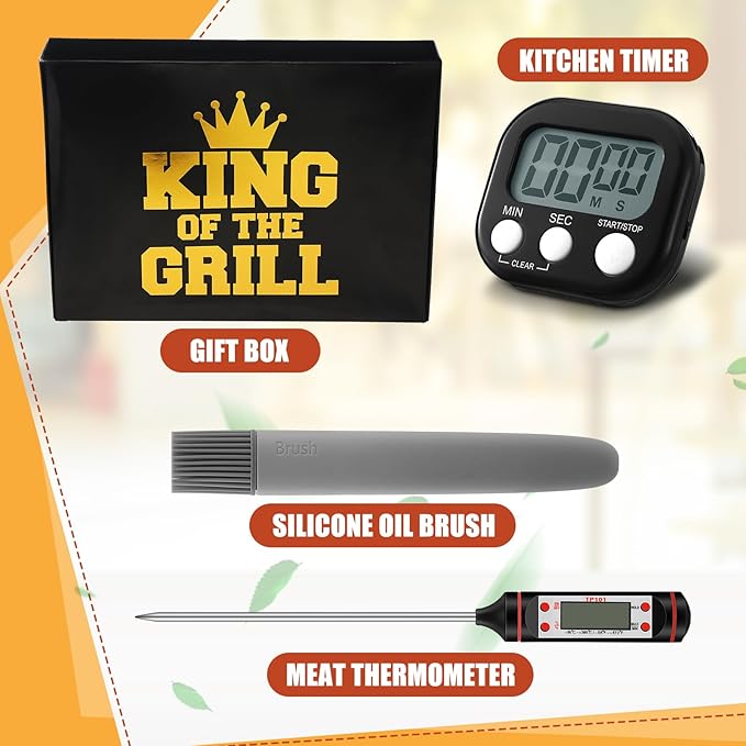 Newtay 8 Pcs Meat Claws for Pulled Pork Smoker Accessories Gifts for Men Dad Meat Claws for Shredding Xmas Stocking Stuffers Brush Grilling Gift with Gift Box, Grill BBQ Gloves, Thermometer, Timer