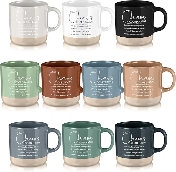 Didaey 10 Pcs Chaos Coordinator Gift Bulk Inspirational Ceramic Coffee Mugs 13 oz Thank You Mugs Back to School Office Funny Gifts for Women Men Teacher Boss Manager Employee Coworker, 10 Colors