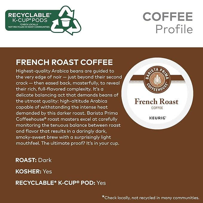 Barista Prima Coffeehouse, French Roast Keurig Single Serve K-Cup Pods, 96 Count