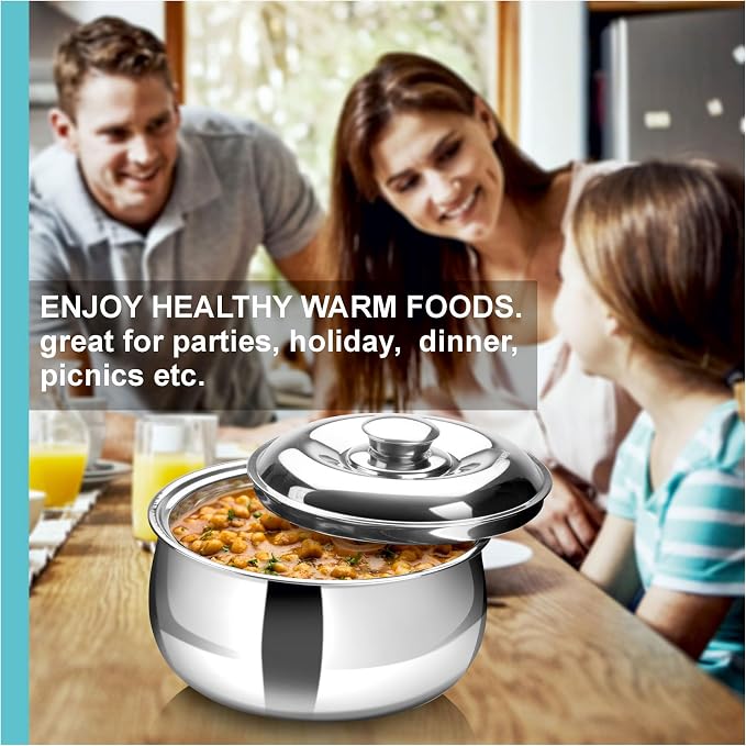SIGNORA WARE Large Insulated Casserole Dish with Lid 3000ml. Stainless steel Hot Pot Food Warmer/Cooler -Thermal Soup/Salad Serving Bowl Stainless Steel Hot Food ContainerâBest Gift Set for Moms