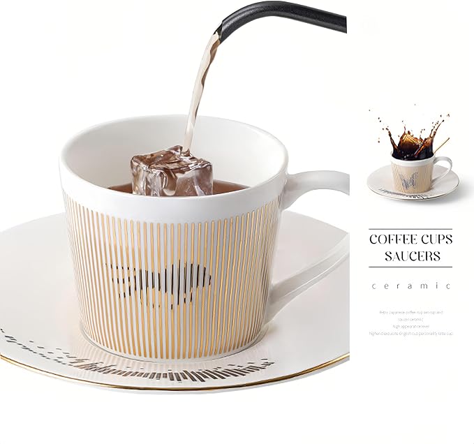 Old Craftsmen's Coffee Cup and Saucer Sets 8.45oz Unique Dynamic Mirage Reflection Tea Cup Luxury Porcelain Mirror Ceramic Mug Gifts for Cappuccino Espresso 250ml Lion