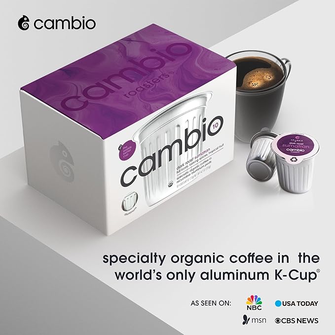 Cambio Roasters Sumatran Dark Roast Organic Coffee Pods - The Only Organic Recyclable Aluminum Coffee Pods, Small Batch Roasted, Keurig® Compatible, Bold Flavor & Longer Lasting Freshness, 60 Count