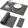 Large Stone Dish Drying Mat for Kitchen Counter, 2PCS Quick Dry Stone Dishes Mat,Foldable Water Absorbing Diatomaceous Drying Organizer Pad for Plates Rack Bottles Utensils(Dark Gray 24"×16" & 8"x4")