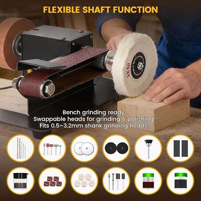 6-In-1 Mini Belt Sander Mini Belt Sander, Electric Small Sander Knife Sharpener Supplies, 7 Adjustable Speed, 795 Motor, Metal Wood DIY Handcraft, Tool & Knife Sharpening (Advanced Kit).