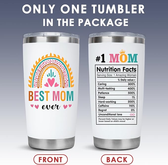 LHSCVUFASC Mothers Day Gifts for Mom, Best Mom Ever Tumbler Mug, Birthday Gifts for Mom From Daughter Son, Christmas Gift for Women Wife, Mama 20 oz Coffee Tumbler Cup