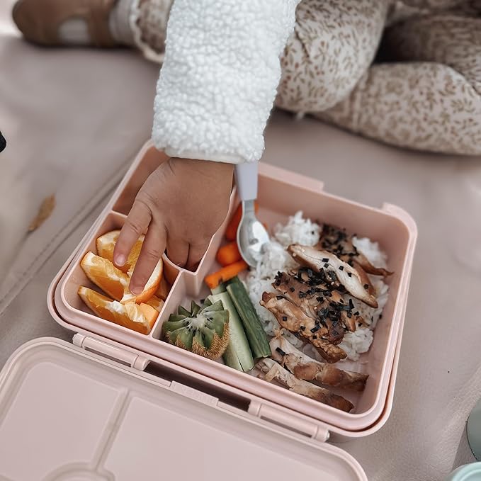 nouka Chill Bento Lunch Box | Easy to Open Latches | Spill Proof Design | 6-Compartment Removable Tray | Soft Blush