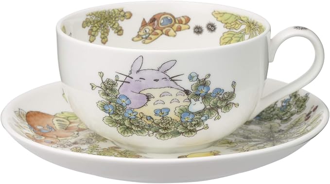 Noritake T97285A/4660-1 My Neighbor Totoro Milk Tea Cup & Saucer, 11.8 fl oz (325 cc), Large Dog Fuguri, Microwave Safe, 1 Guest, Bone China
