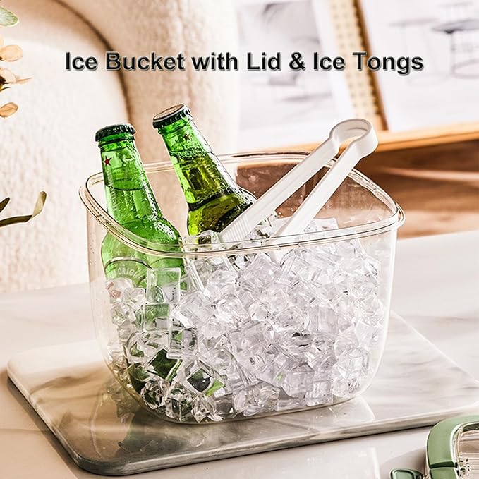 4QTS Ice Cube Storage Bin with Sealed Lid for Freezer Clear Ice Bucket w/ Tong for Bar Hotel Refrigerator Containers for Home Beverage Cooler for Whiskey Wine Beers Party Outdoor 8.5*6.6*7.4in
