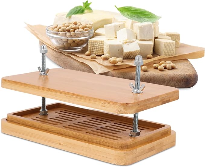 Cabilock Bamboo Tofu Press and Drainer Adjustable Pressure Tofu Maker 3-Tier Draining Tray for Homemade Bean Curd Kitchen Tool for DIY Soybean Curd