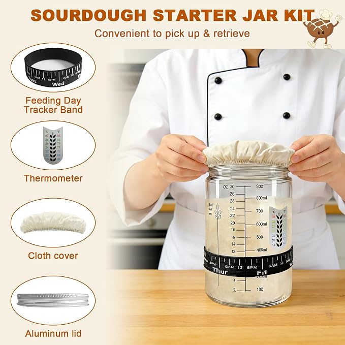 Complete Sourdough Starter Kit, Sourdough Bread Baking Supplies, Bread Proofing Basket with Glass Sourdough Starter Jar, Beginner Sour Dough Bread Making Tools Kit Gifts for Bakers Women Mom