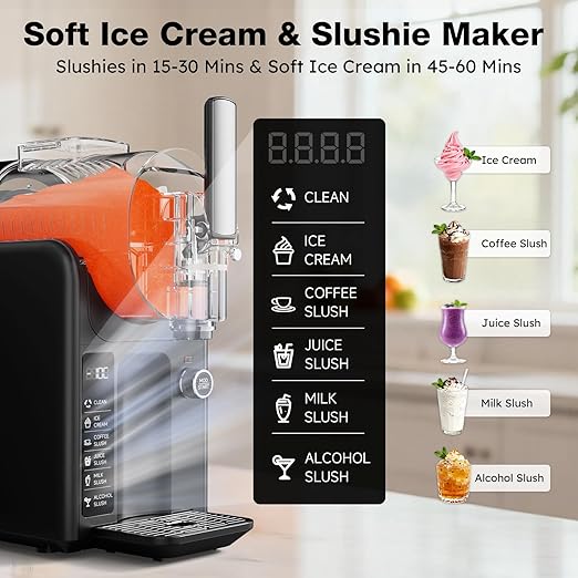 Slushie Machine for Home, 85oz Slushy and Ice Cream Maker No Ice Needed, Frozen Drink Maker with 5 Presets, Quiet, Auto-Clean, LED Display, Slushy Machine for Margaritas,Milkshakes,Frappés and More