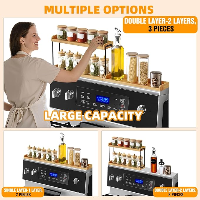 30" Magnetic Over the Stove Shelf,Stove Top Shelf,Over Oven Shelf,Stove Shelf for Back of Stove, Heat-Resistant and Wooden,Space-Saving Kitchen Storage (Wood Color, 2 Layer 3 pcs)