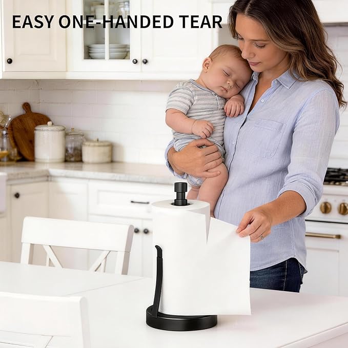 YUMORE Paper Towel Holder Countertop, Paper Towel Holder with Weighted Base Non Slip, Standing Paper Towel Roll Holder for Kitchen Bathroom, Stainles Steel