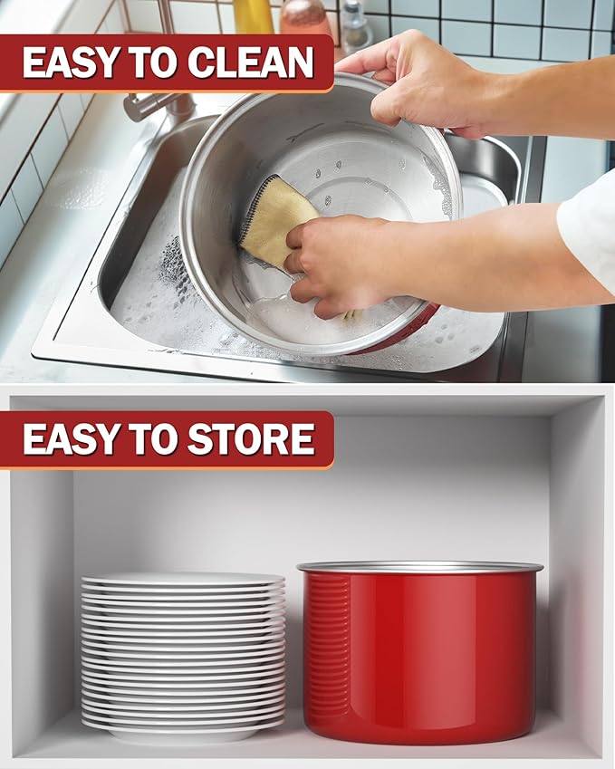 Cook N Home Stovetop Popcorn Popper with Crank, 6-Quart Aluminum Popcorn Pot, Red
