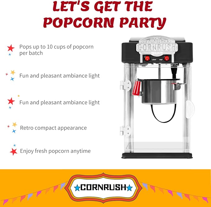 Popcorn Popper Machine-4 OZ Vintage Professional Popcorn Maker Theater Style with Nonstick Kettle Warming Light and Serving Scoop. (Black)