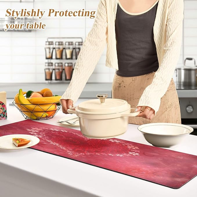 Valentines Trivet Table Runner 40 Inches Long Floral Heart Print Heat Resistant Hot Pad Multi Purpose Mat for Hot Pots Pans Kitchen Countertops