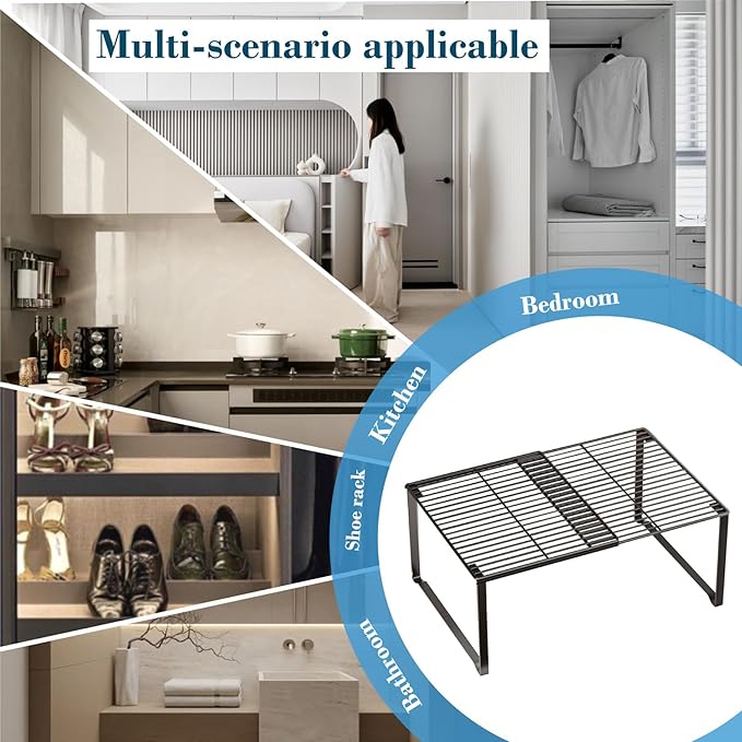 Extendable Metal Wire Shelf Organizer - Adjustable 15-24.4in Length, Stackable Storage Rack for Kitchen/Pantry/Bathroom/Shoe Cabinet/Tool Closet (1, White)