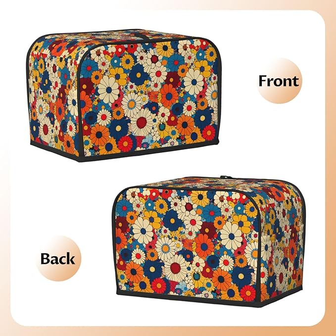 Toaster Cover 2 Slice Ethnic Flower Colorful Daisy Kitchen Small Appliance Covers with Pockets Dust and Fingerprint Protection