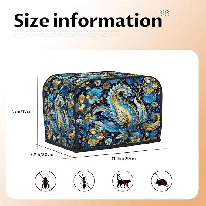 Blue Paisley Ethnic 2 Slice Toaster Cover Dust And Fingerprint Bread Maker Cover Bakeware Protector Washable Appliance Covers Kitchen Accessories For Home Kitchen Women Gift