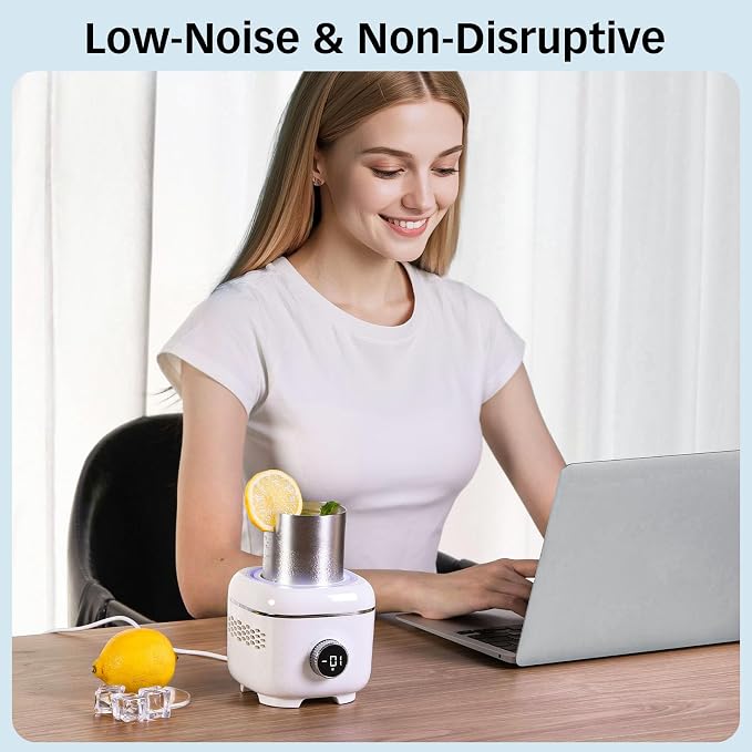 Cooling Cup with Mood Light,Beverage Cooler with Insulated Cover, 2-in-1 Cooling Cup for Desk(Cooling&Heating),Electric Drink Cooler for Cola Beer Coffee Juice Yogurt -White