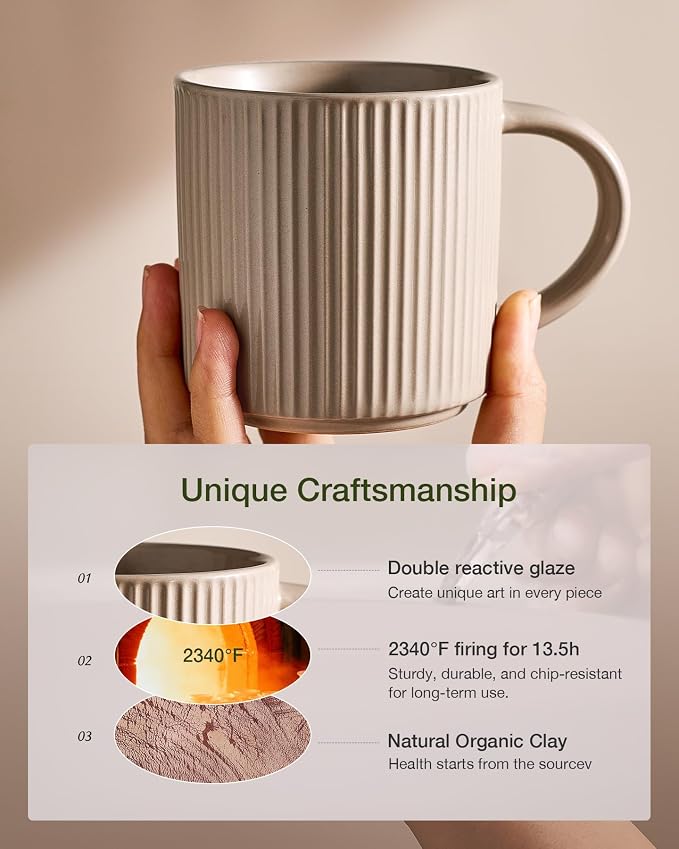famiware Coffee Mug Set for 4, Star 12 oz Catering Mugs Cup Set with Handle for Coffee, Tea, Cocoa, Milk- Ceramic Stoneware Drinkware Set, Cinnamon Brown