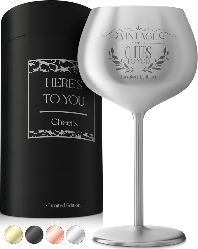 Gusto Nostro Cheers to You Birthday Wine Glass with Engraved Vintage Quote, Luxury Box - Unique Gifts for Women and Men Any Age - Cool Birthday Gift Ideas - Classy Retirement Gifts for Women/Men