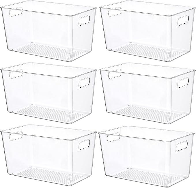 Vtopmart 6 Pack Clear Plastic Storage Bins, Pantry Organizer Containers with Handle for Refrigerator, Fridge, Cabinet, Kitchen, Countertops, Cupboard, Home Organization and Storage, XL