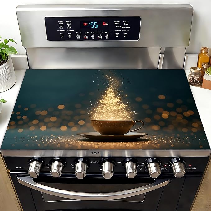 Stove Top Covers for Electric Stove, Heat-Resistant Glass Stove Top Cover Protector, Induction Cooktop Protector Mat for Kitchen 28.3 x 20.5 inches (Coffee Cup)