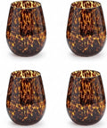Honeydak Set of 4 Tortoise Leopard Print Brown 16oz Rocks Glasses Stylish Stemless Cocktail Cups Glass Glassware Tumbler Ideal for Gin, Tequila, Vodka, Soft Drinks