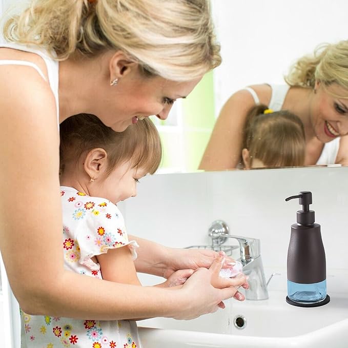 Gaussra Matte Brown Soap Dispenser with Coaster and Stickers, Stainless Steel and Glass Bottle Hand Pump Dispenser, Refillable Liquid Hand Soap Dispenser for Bathroom & Kitchen (11OZ / 320ML)